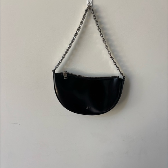 IRO Glossy Black Shoulder Bag with Chain Strap - Picture 1 of 2
